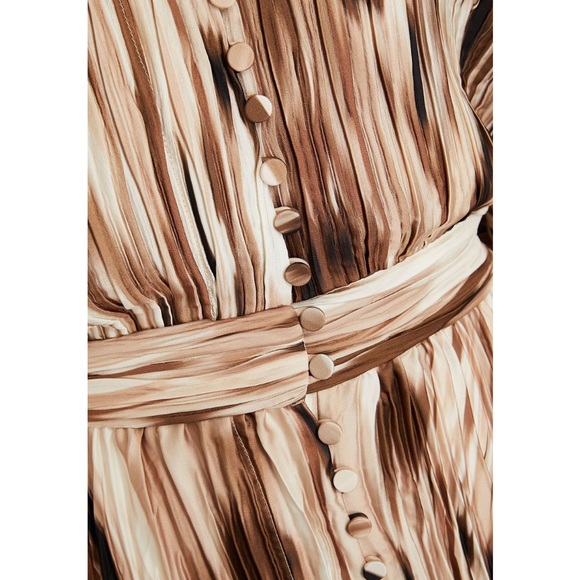 Johnathon SIMKHAI Indiana Printed Plisse Satin Midi Dress Long Sleeve - Picture 3 of 7